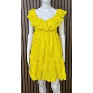 Lilly Pulitzer Asteria Women's 00 Yellow Dress Cotton Babydoll Eyelet Smocked